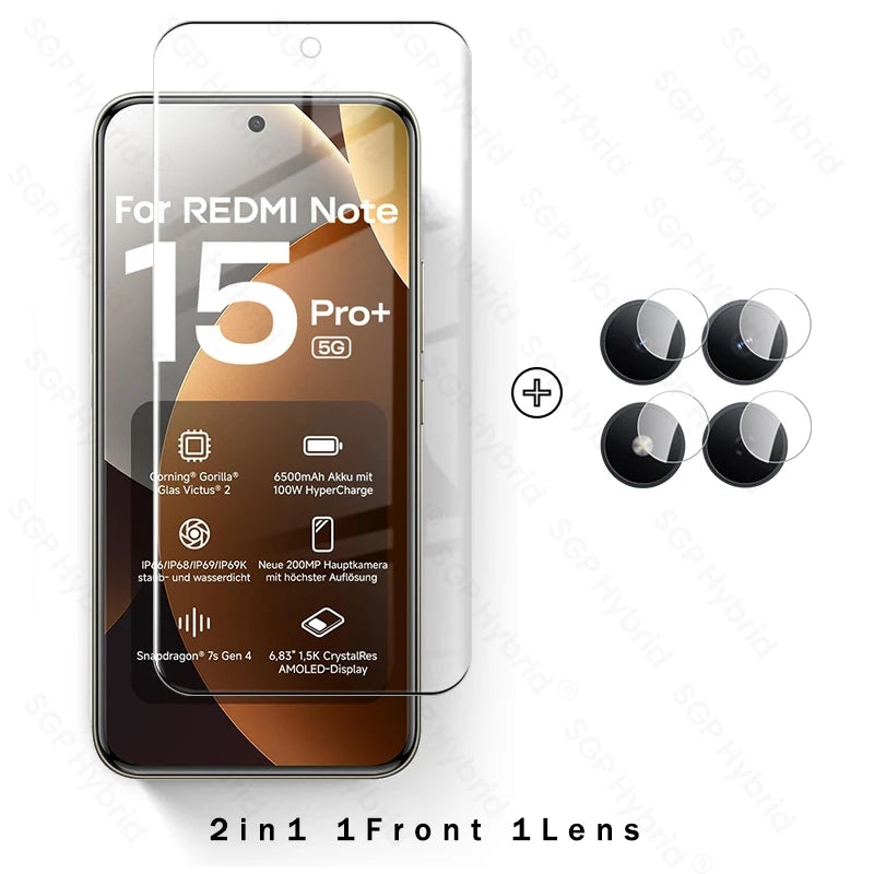 Redmy Note15Pro + 5G vidrio 8To1 9D vidrio templado curvo para Redmi Note 15 Pro + Pro Plus Note15 5G película protectora de pantalla de cámara