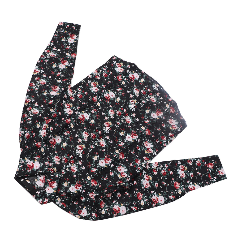 Camisa informal para hombre, blusa con botones y cuello vuelto de manga larga con estampado Floral, camisa con estampado Floral para hombre talla M