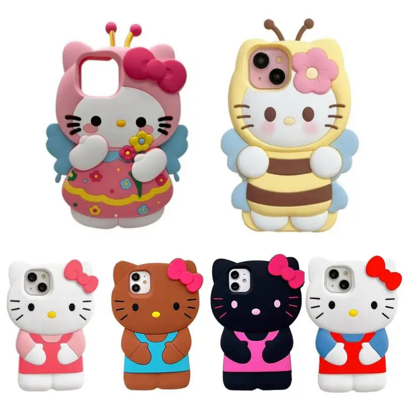 Funda de Silicona Suave con Diseño 3D de Hello Kitty de Sanrio para iPhone 17 16 15 14 13 12 Pro Max 11 Xs XR 7 8 Plus SE