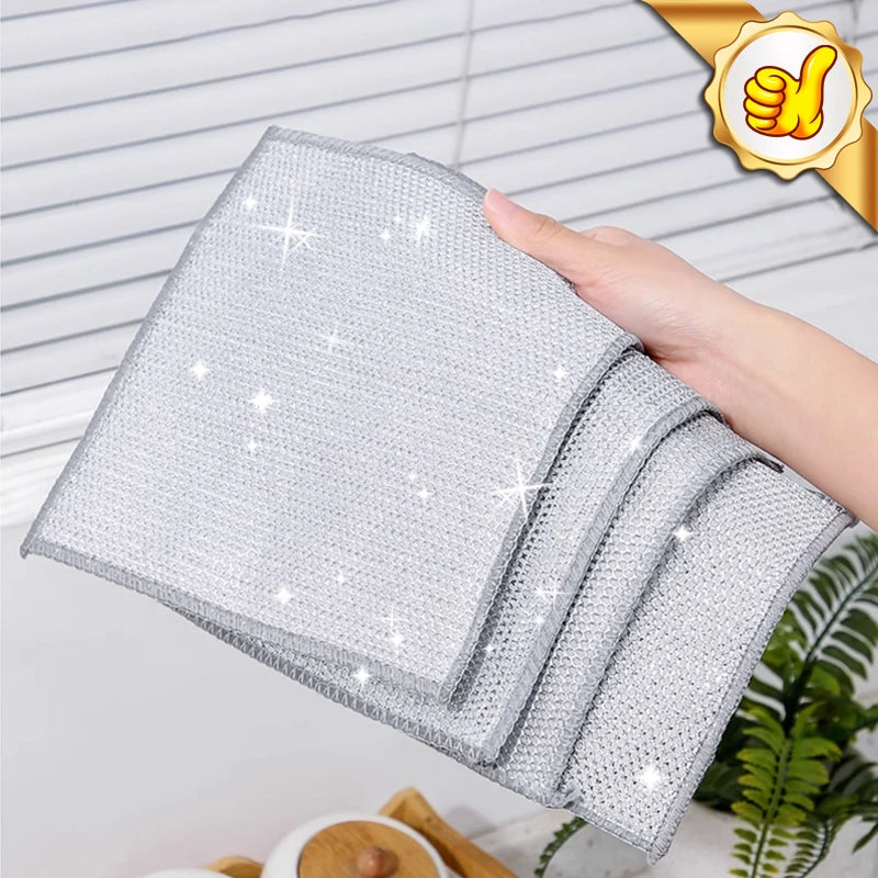 10/20 piezas productos de limpieza paños de cocina de limpieza de alambre plateado paño de cocina toalla de lavado de microfibra gruesa trapo de bola de esponja incorporado