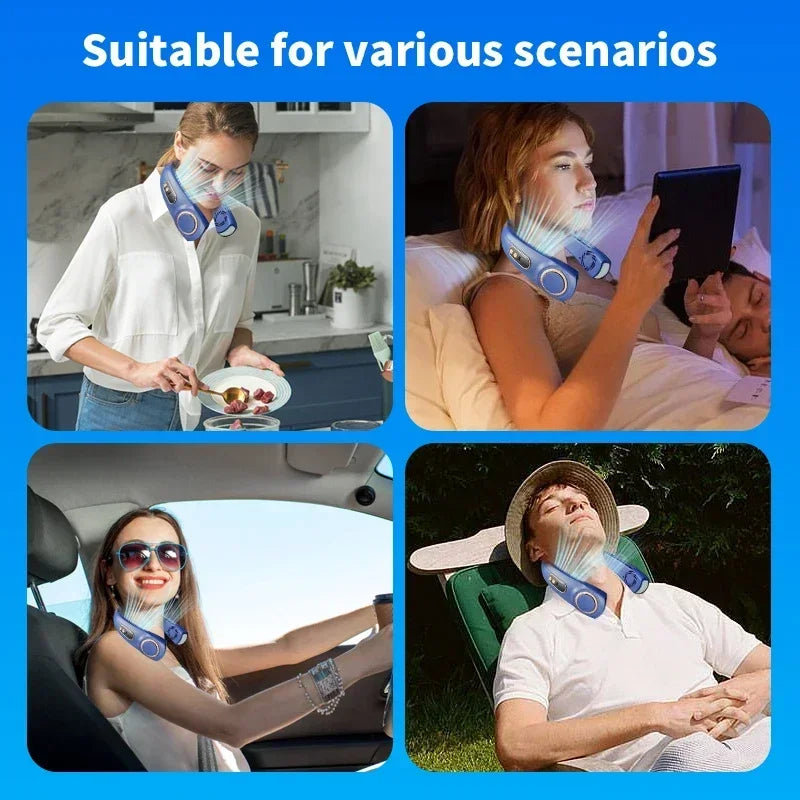 JKUOO Ventilador de cuello recargable, ventilador portátil personal con pilas, ventilador de enfriamiento de cuello USB portátil manos libres para interiores y exteriores