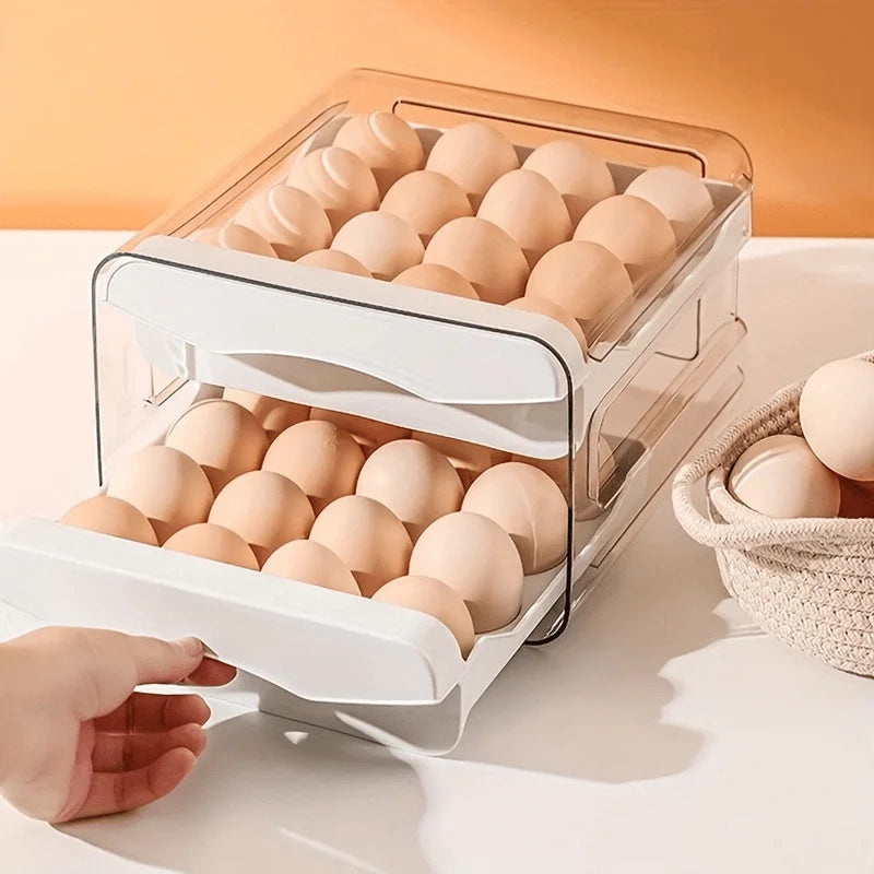 Organizador de Cocina 2026: Caja de Almacenamiento de Huevos para Refrigerador, Plástico, 2 Niveles, Tipo Cajón, Gran Capacidad
