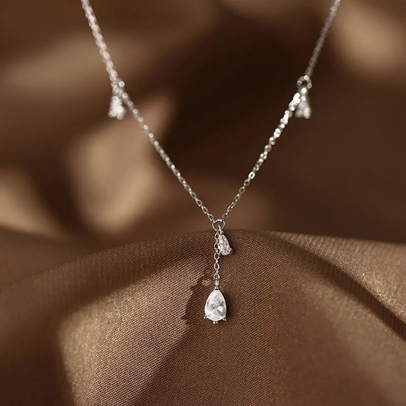 Nuevo collar de gota de plata de ley 925 con colgante de circón brillante, cadena de clavícula con borla, joyería de boda, regalo de dama de honor