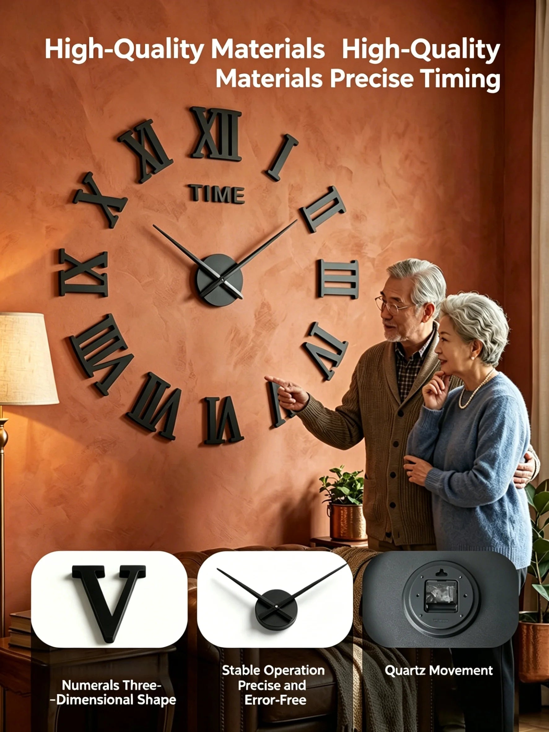 Reloj de pared con espejo acrílico de Número Romano grande 2D/3D, pegatina de moda DIY, relojes de cuarzo, reloj, decoración del hogar, pegatinas para el salón