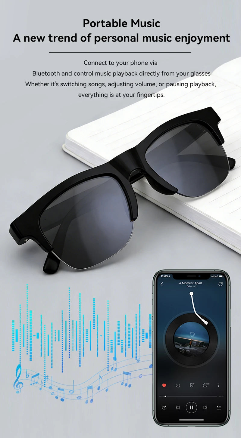 Gafas Inteligentes con IA, 4K, Control Remoto, Cámara Táctil, Grabación, Traductor, Asistente de Voz, Bluetooth Inalámbrico