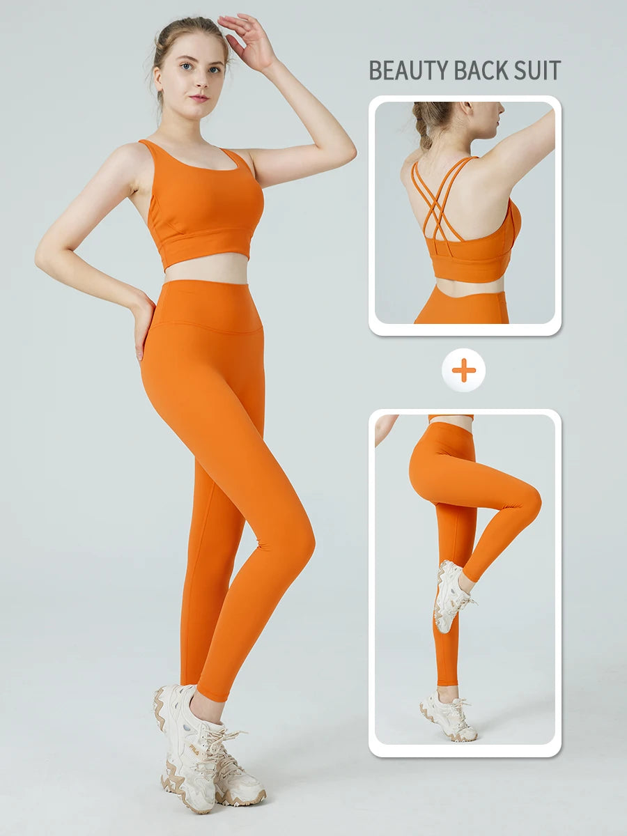 Ropa de Yoga de 2 piezas, chándal para mujer, ropa atlética, traje de Fitness para Pilates, entrenamiento de gimnasio, ropa de realce, Sujetador deportivo, traje de mallas