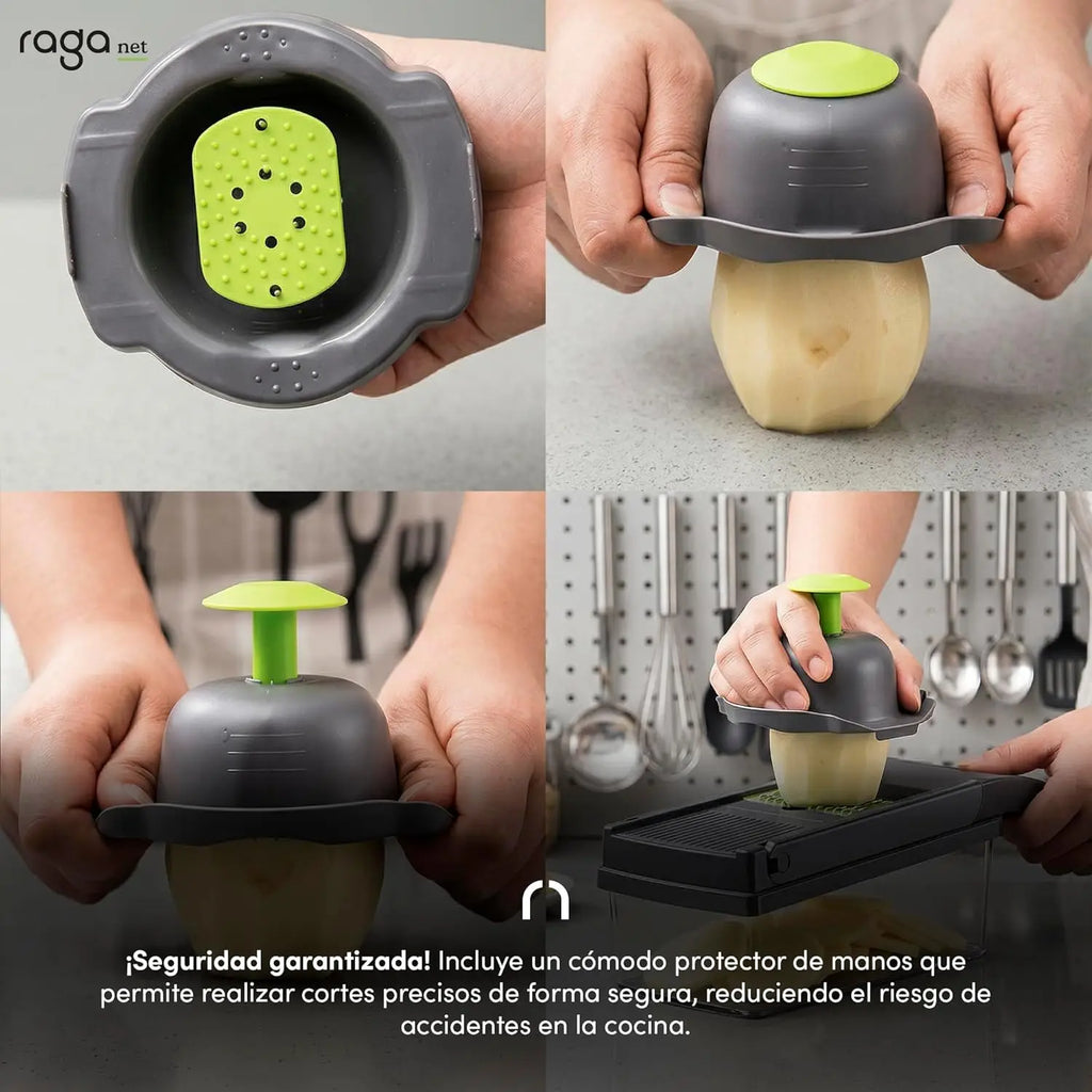 Cortador de Verduras 12 en 1 con 8 Cuchillas de Acero Inoxidable, Colador de Frutas y Verduras, Mandolina para Uso Doméstico y en la Cocina