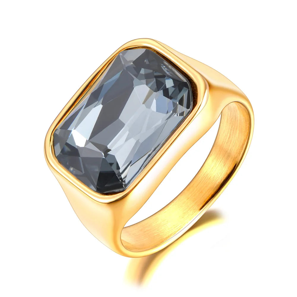 Lokaer, anillo de boda de acero inoxidable con circonita cúbica brillante de lujo, chapado en oro de 18 quilates PVD, joyería resistente al agua R24007