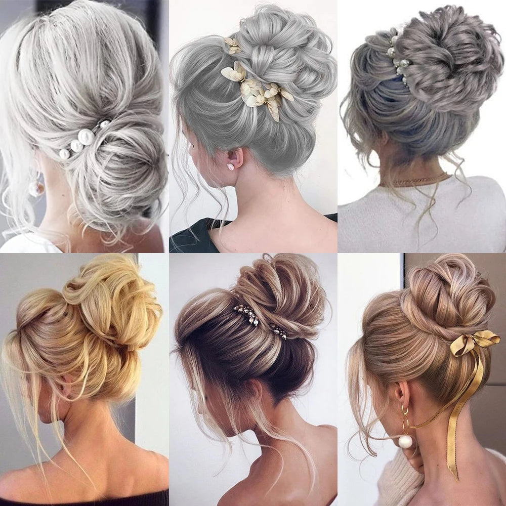 AZQUEEN-extensión de cabello de moño desordenado, banda elástica sintética, moño ondulado rizado, Scrunchies Donut Updo, postizo para mujer
