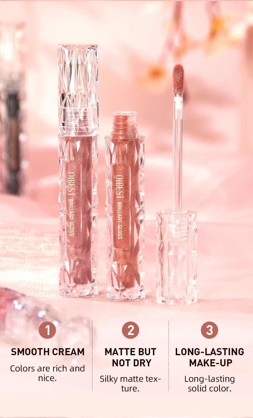 QIBEST-brillo de labios resistente al agua con brillo de diamante, lápiz labial líquido mate, esmalte de labios de perla brillante, tinte labial de larga duración, maquillaje para mujer