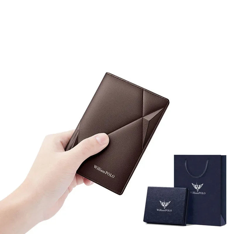 Tarjetero RFID ultrafino compacto de alta gama antidesmagnetización para hombre, bolso para documentos de Cuero de vaca real, miniWILLIAMPOLO desmagnetización