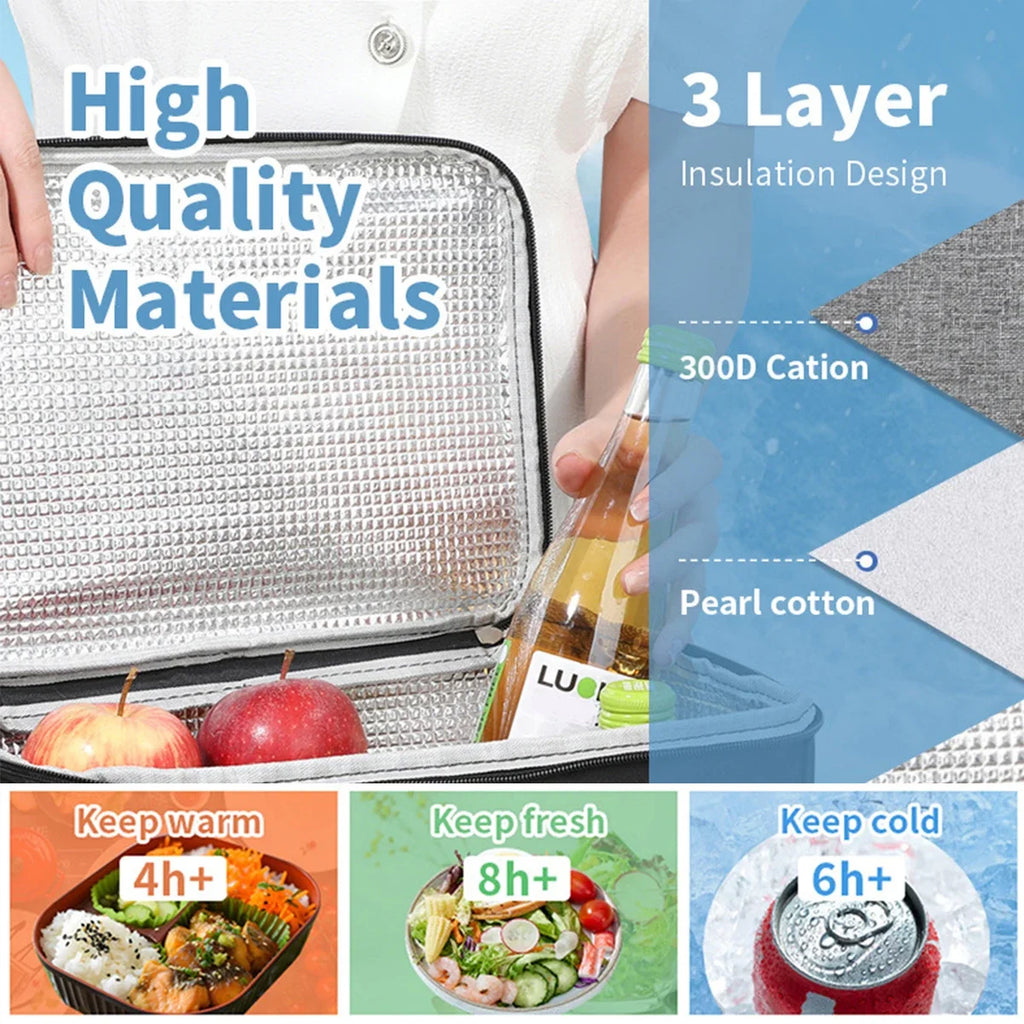 Bolsa térmica portátil con correa para el hombro, bolsa para lonchera, bolsa de almuerzo impermeable y gruesa para estudiantes.