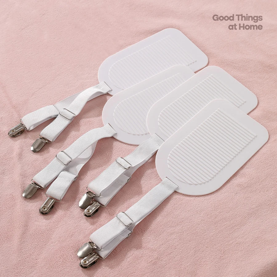 Clips para Sábanas, Juego de 4 Correas Ajustables para Sujetar Sábanas, Clips Elásticos para Ropa de Cama, Sujetadores para el Hogar y Hoteles
