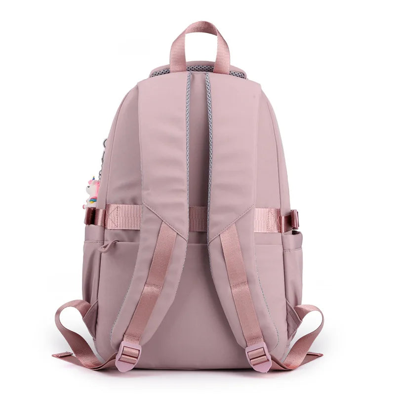 Mochila escolar de nailon con colgante para niñas, de viaje con múltiples bolsillos morral, impermeable, informal, estilo Simple