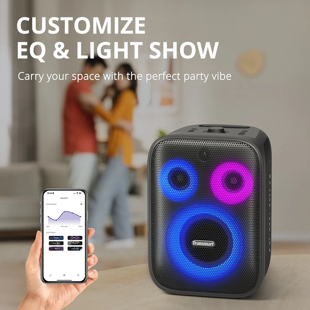 Tronsmart bocina bluetooth Halo 200 altavoz bluetooth potente Altavoz de fiesta potente Bluetooth con 120 W, sistema de sonido de 3 vías, entrada de micrófono y guitarra con cable, control de aplicaciones