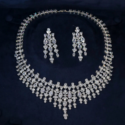 ASNORA-Juego de joyería nupcial de Dubái para boda, diseño Floral de lujo, 2 uds., circonita cúbica brillante, collar, pendientes colgantes X0202