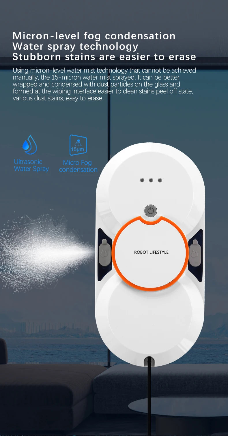 Robot limpiador de ventanas con pulverizador, limpiaparabrisas inteligente, dos tanques de agua, electrodoméstico eléctrico para exteriores
