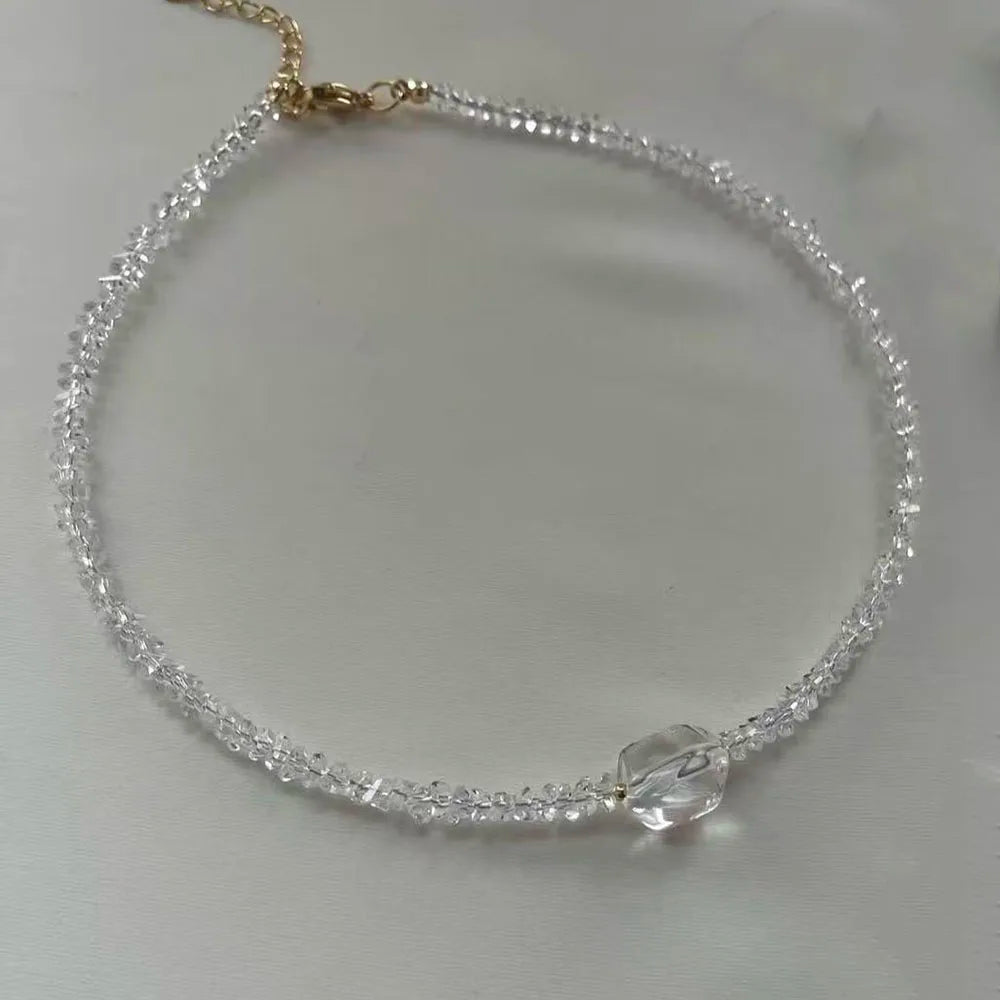 Collar con colgante de cadena con borlas a la moda para mujer, cadena de perlas de imitación y cristal transparente bohemio, joyería, regalo de San Valentín N0538