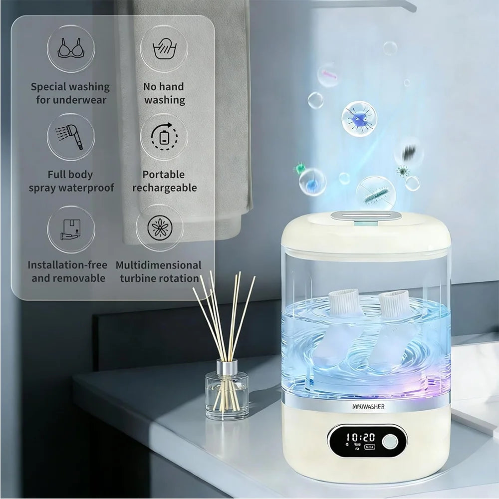 Lavadora Portátil Inalámbrica de Bajo Ruido, Mini Lavadora Eléctrica para Ropa Interior, Calcetines, Ropa Ajustada para Madres y Bebés