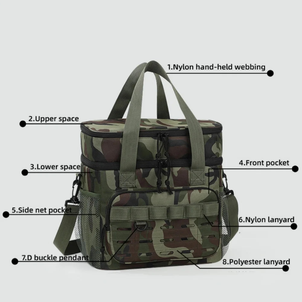 Bolsa de almuerzo térmica táctica de gran capacidad de camuflaje, bolsa de hielo portátil duradera con aislamiento a prueba de fugas para exteriores
