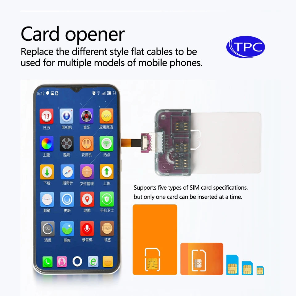 Herramienta de activación de tarjetas IC para teléfono TPC 4 en 1, adaptador de extensión de tarjeta universal, convertidor de tarjeta Micro SIM para iPhone y Android.