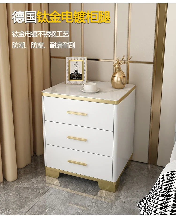 Mesita de Noche con Cajones, Mesa Auxiliar para Cama, Gabinete Blanco, Mesitas de Noche con Almacenamiento, Mueble Criado Mudo