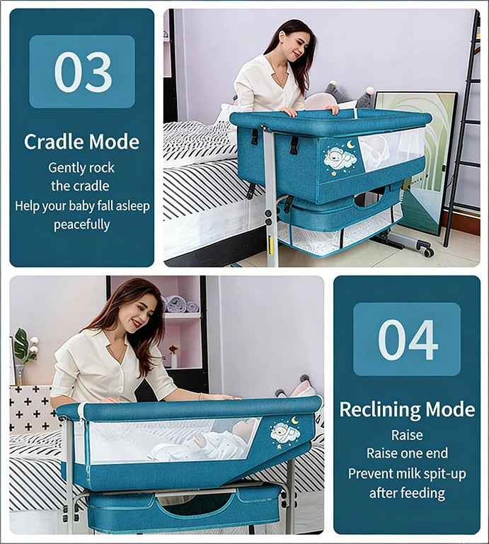Cuna portátil 3 en 1, moisés multifuncional, cochecito plegable y ajustable, cuna acoplable, cama acoplable para bebé