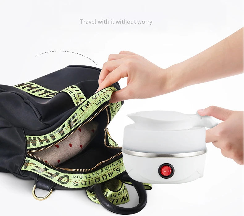 Tetera plegable y portátil, calentador de agua de 600ML, hervidor de agua eléctrico de viaje para el hogar, electrodomésticos de cocina de 220V, olla de agua hirviendo