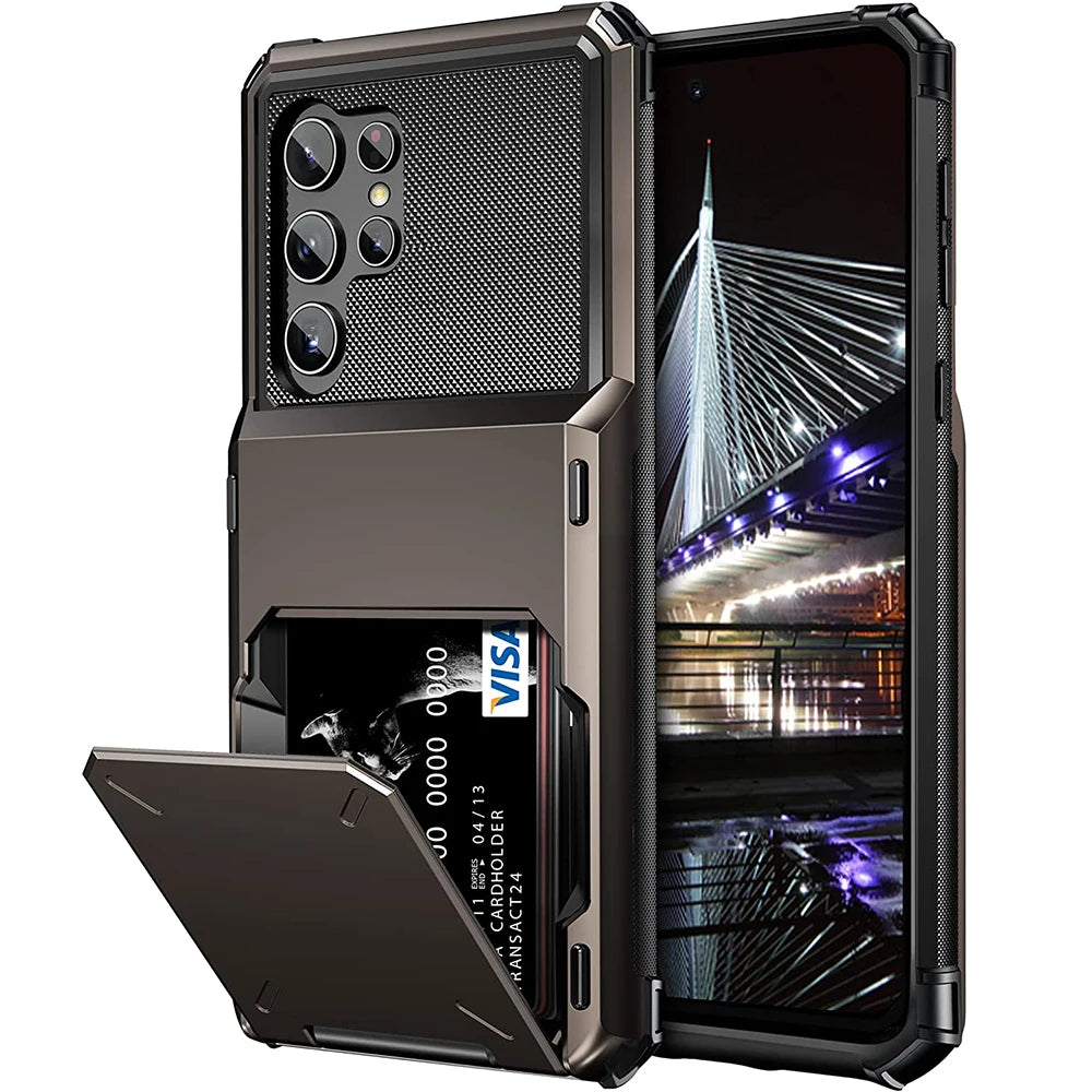 Para Samsung S25 Edge S24 S23 S22 Ultra S21 funda tipo billetera con tapa tarjetero bolsillo doble capa protectora de cuerpo completo parachoques duro