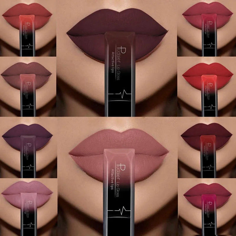 Lápiz labial líquido mate resistente al agua brillo de labios de larga duración tinte Sexy rojo desnudo púrpura lápices labiales metálicos cosméticos de maquillaje