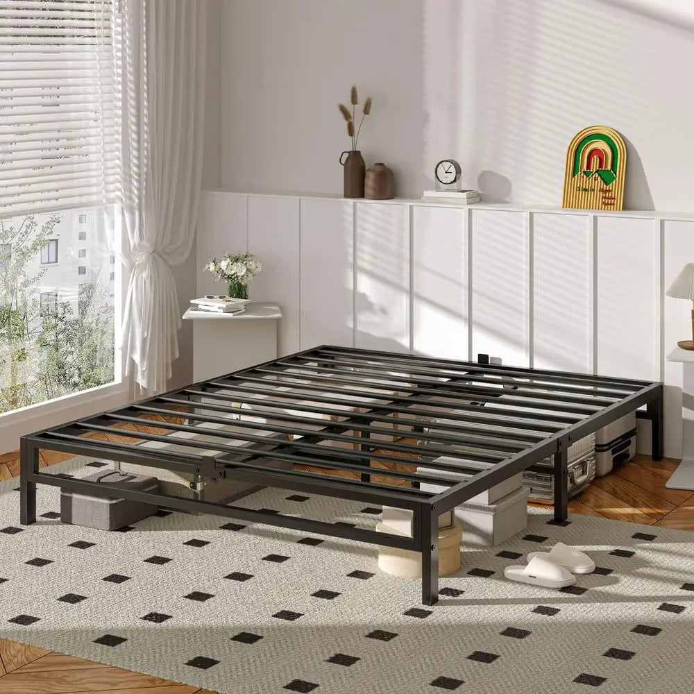 Cama matrimonial, Base de cama matrimonial, Bases de cama de acero inoxidable, Soporte de listones metálicos, Espacio de almacenamiento