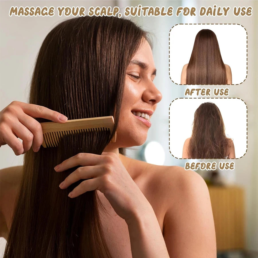 Juego de peines antiestáticos de bambú hechos a mano, peine de bambú natural para el cabello de mujeres y hombres, peines de madera para el cabello y la barba, 1 ud./3 piezas