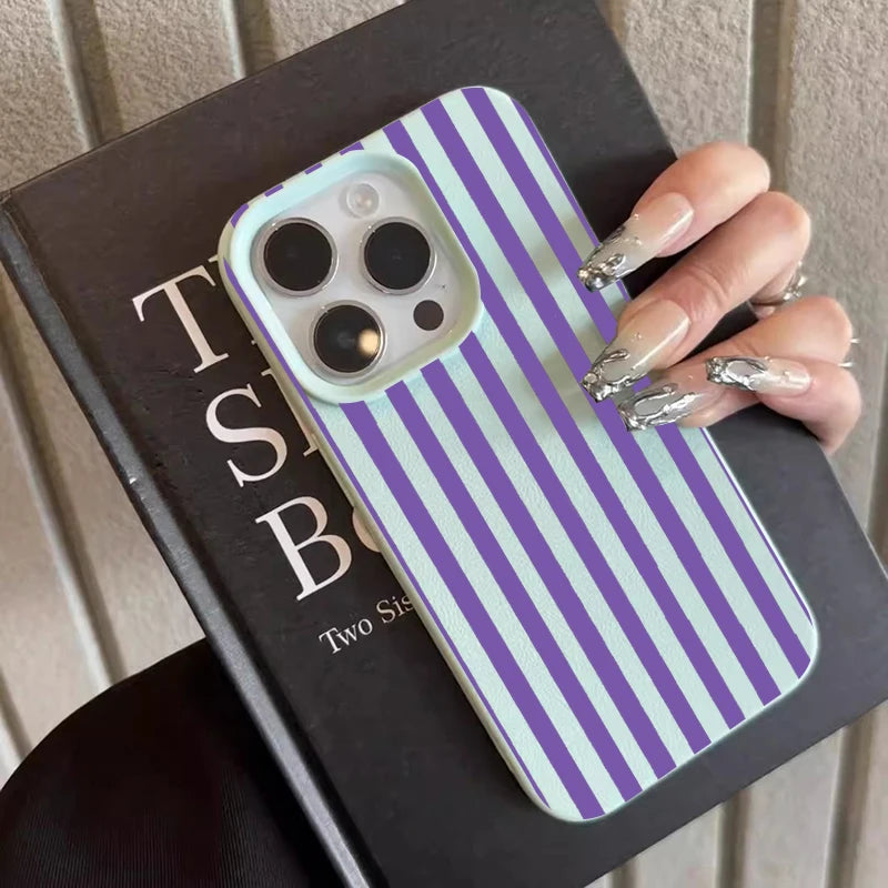 Funda de teléfono minimalista INS para iPhone 17 16 15 Pro Max XS X XR 7 8 Plus 16E 16 17 13 14 12 11 Pro cubierta de pareja a rayas coloridas