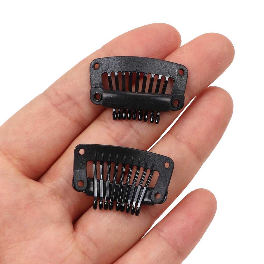Clips de peluca de plástico negro de 32Mm, Clip a presión utilizado para extensiones de cabello, postizos de trama, pelucas, pinzas para el cabello grandes, herramientas de estilismo, accesorios para peluca