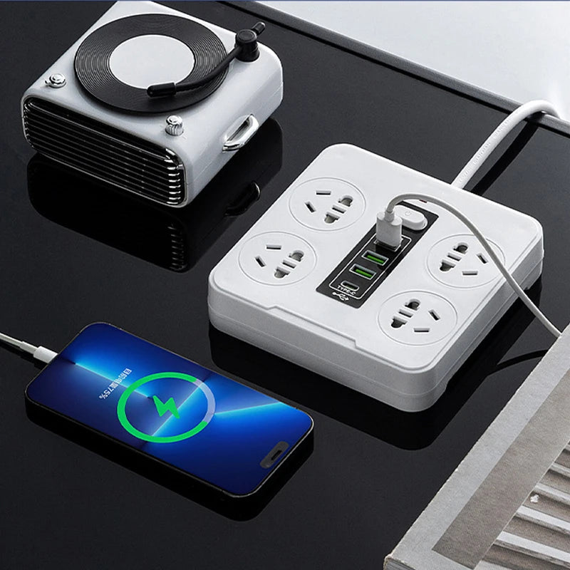 Iruibo American Standard Power Strip White 4 AC Outlets 3USB + Type-C Fast Charging Portable Multi Socket for Home Office Travel