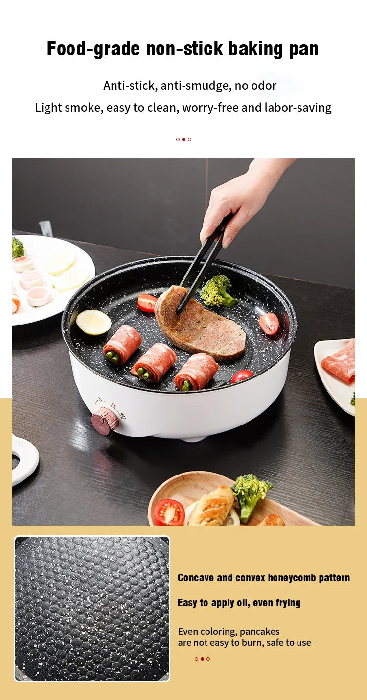 Sartén eléctrica multicocina de 220V, barbacoa casera, filete frito, tortilla de pescado, sartén antiadherente, máquina eléctrica con enchufe europeo