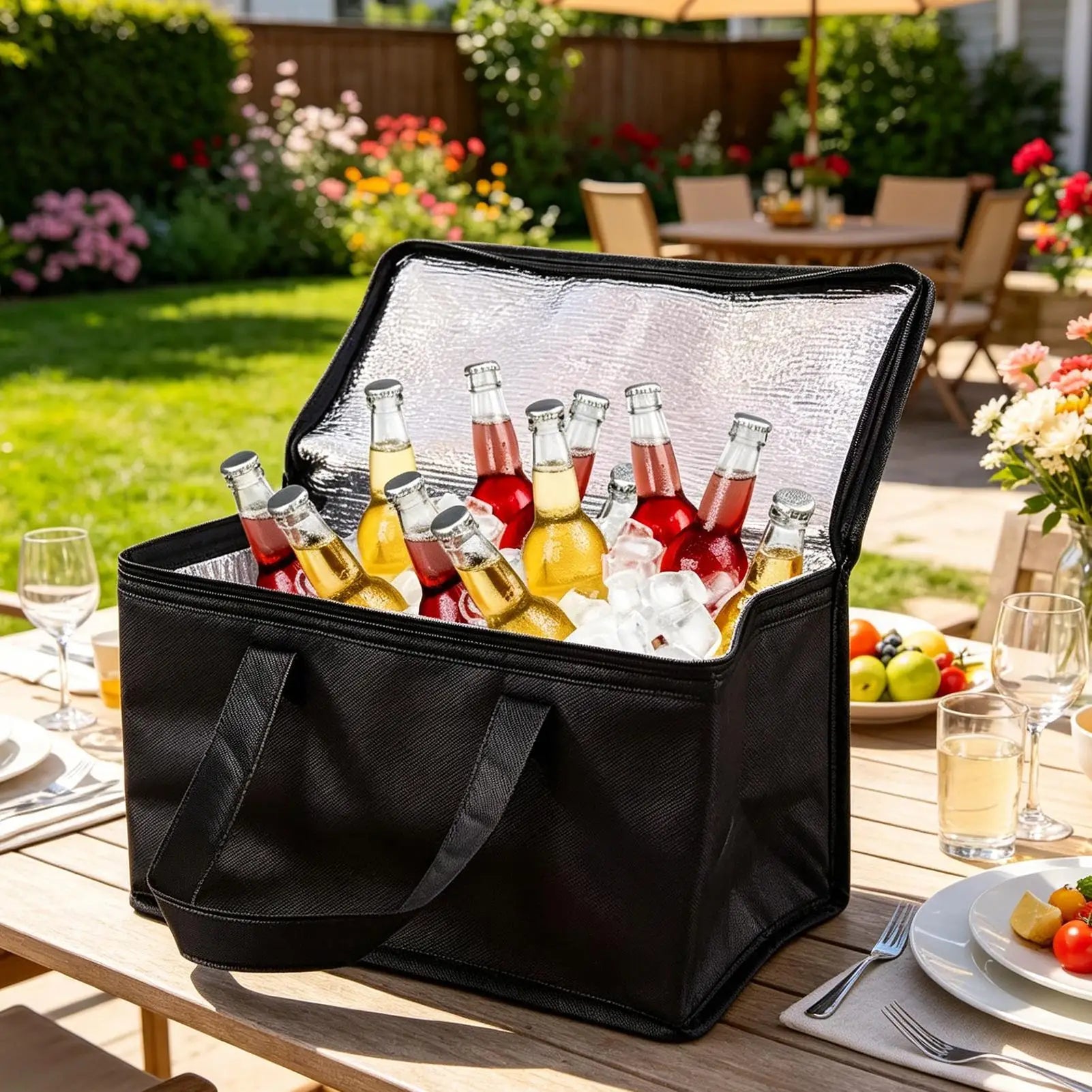 Bolsa Térmica Portátil Aislada de Aluminio Plegable para Mantener Alimentos y Bebidas Fríos para Camping, Picnic, Playa, Viajes y Actividades al Aire Libre