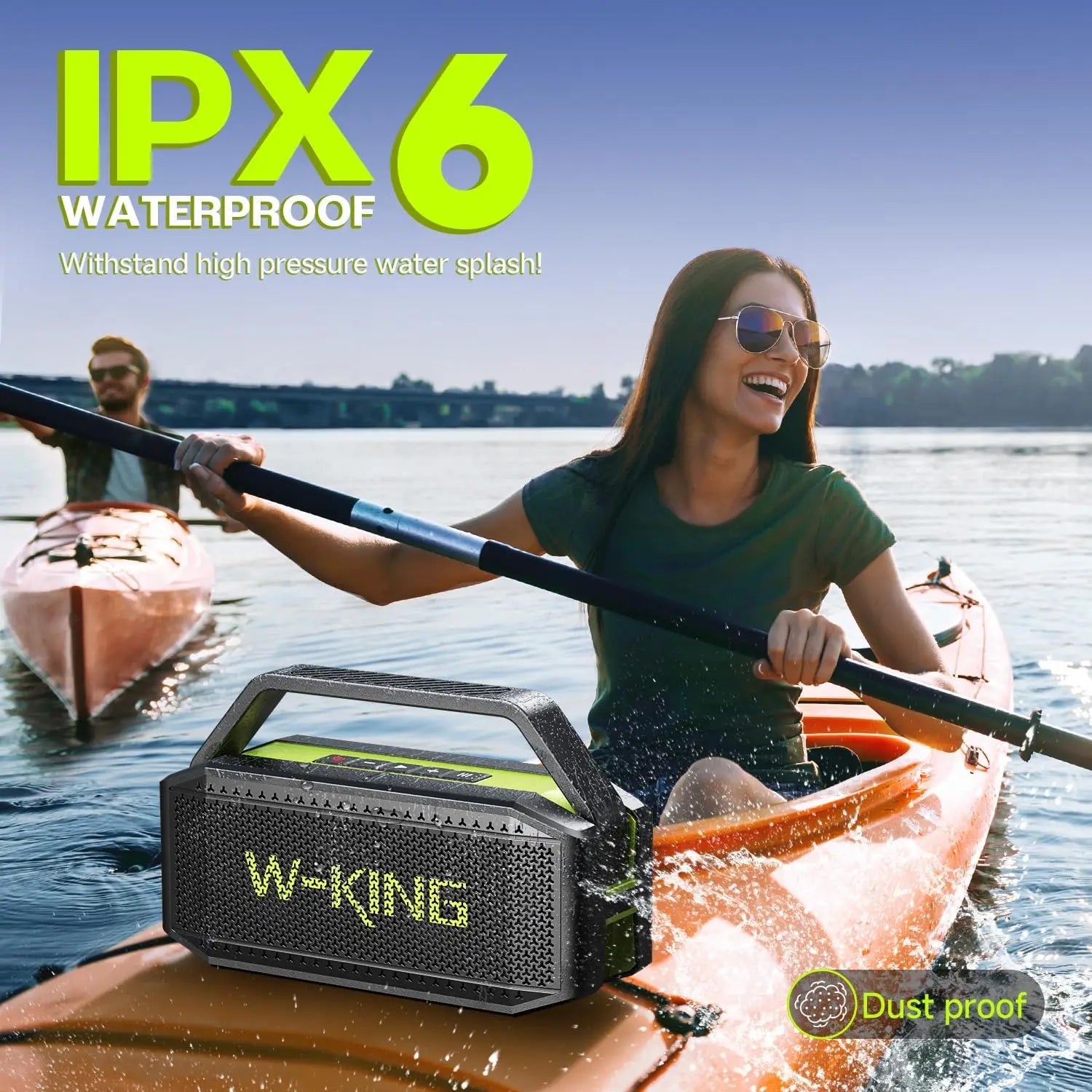 Altavoz Bluetooth W-KING D9-1 Verde, 100W Pico, 60W HD, IPX6, Portátil, Inalámbrico, Resistente al Agua, para Fiestas al Aire Libre, con 2 Subwoofers/Radiador Pasivo Extra Grande, Bajos Profundos, 40H, PowerBank, TF, AUX, E