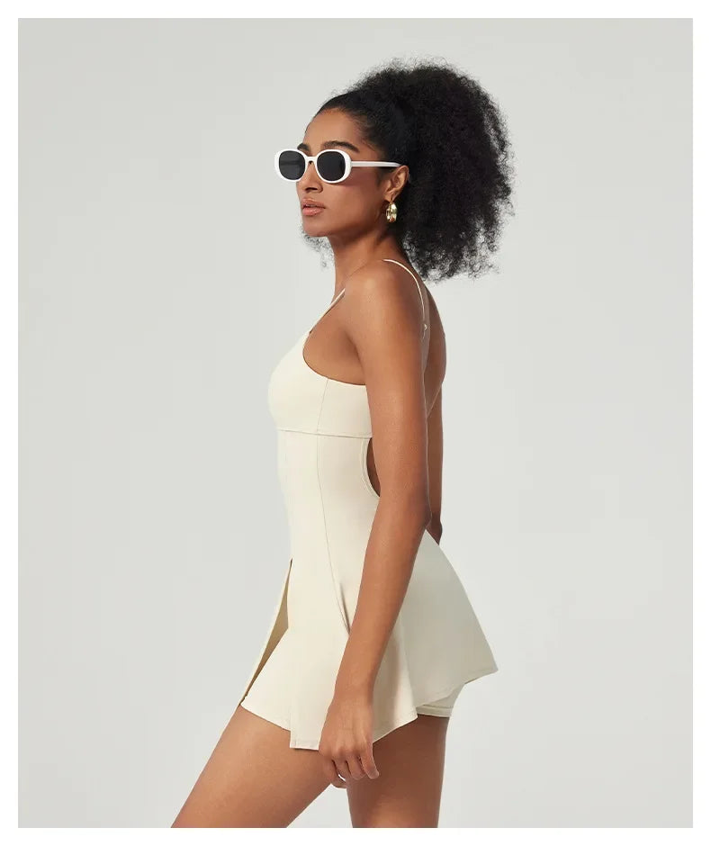 Vestido de tenis moderno SharpStar para mujer con pantalones cortos, vestido deportivo para bádminton y golf con almohadillas en el pecho, conjunto deportivo ajustado con abertura, vestido deportivo.