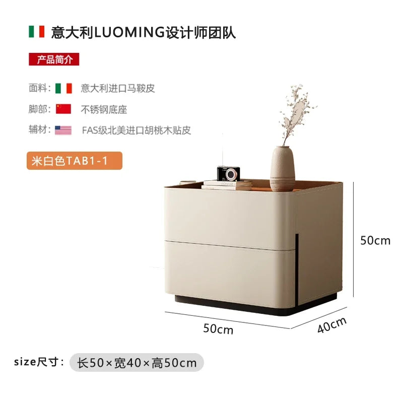 Mesita de Noche de Cuero con Cajones, Almacenamiento Estético para Dormitorio, Mesitas de Noche Modernas de Lujo, Muebles para el Hogar que Ahorran Espacio