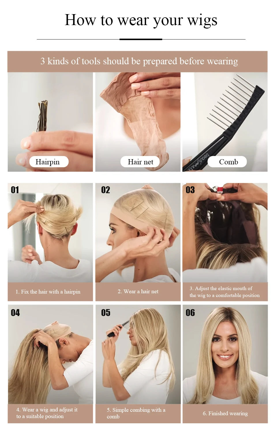 Pelucas Allbell Magique de largo ondulado en capas, pelo marrón miel con flequillo lateral para mujeres, pelucas sintéticas naturales resistentes al calor para uso diario