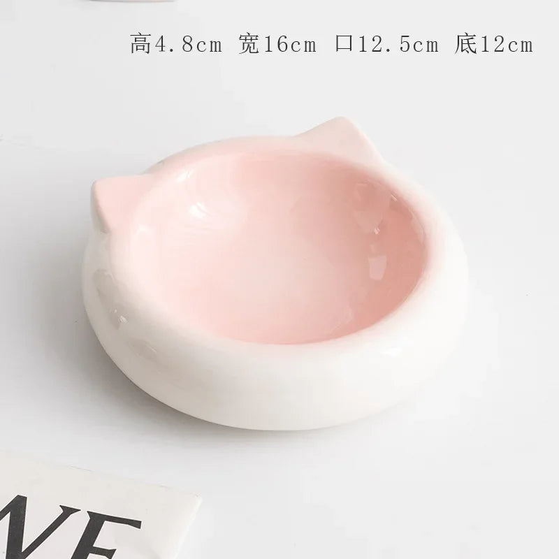 Cuenco de comida con forma de oreja de gato de fondo plano de cerámica creativo, plato de comedor, suministros antisuciedad para mascotas, cuenco para beber