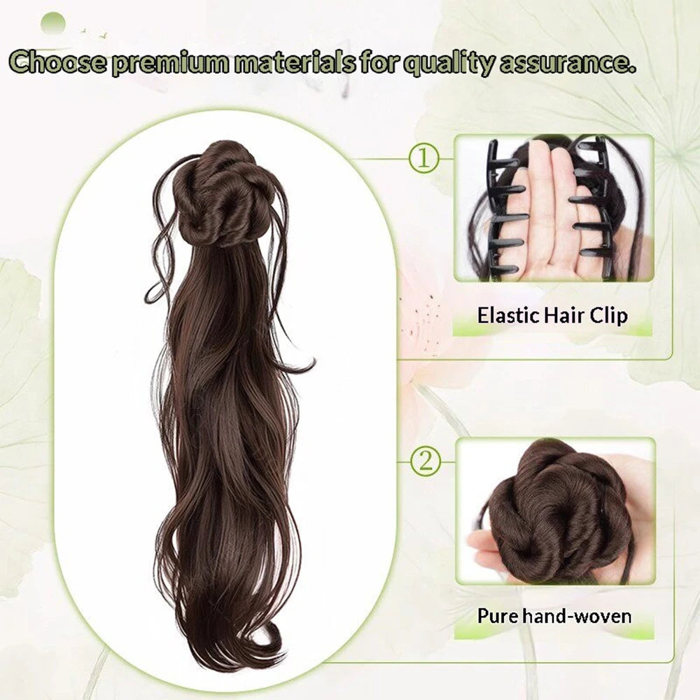 Pinza para el pelo de 20 pulgadas, estilo chino, para moño o cola de caballo, de pelo sintético resistente al calor, accesorios retro para el cabello para mujer, para uso diario y fiestas.
