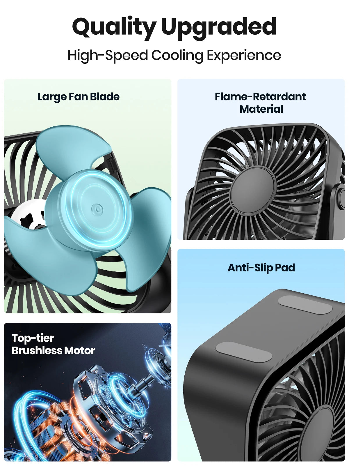 TOPK Mini ventilador portátil USB de 4 pulgadas para acampar, ventilador personal de mesa de escritorio silencioso de 3 velocidades, 360 ° Ajuste de ventiladores de pie para la habitación del hogar
