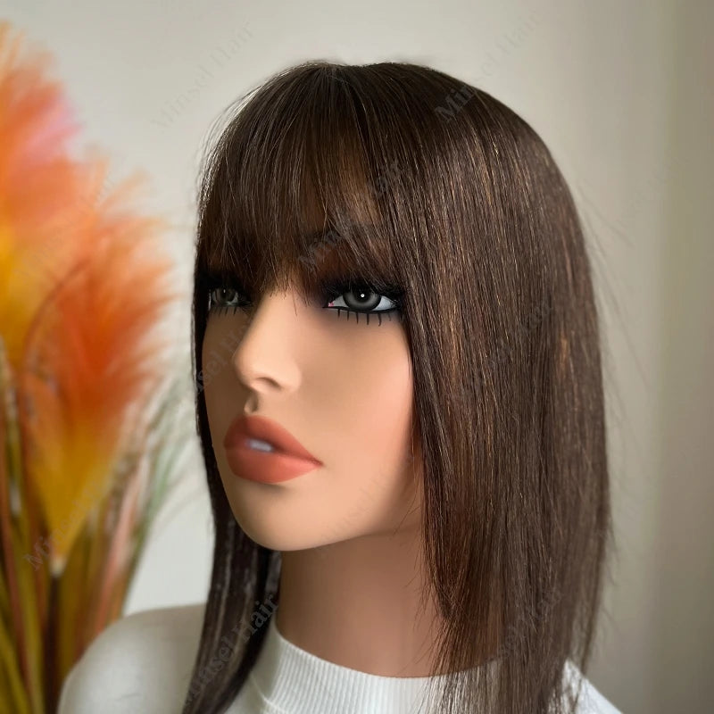 Extensiones de Cabello Humano Negro Jet con Base de PU Inyectado Tipo Piel de 7x11cm, Extensiones con Clip de Cabello Real, Se Pueden Calentar # 1 # 2 # 2C 14 pulgadas 35 cm