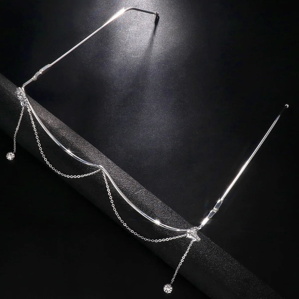 Montura de gafas con diamantes de imitación geométricos Rave para mujer, decoración facial, diseñador de lujo, marcos de joyería facial de cristal, sin lentes, 2023