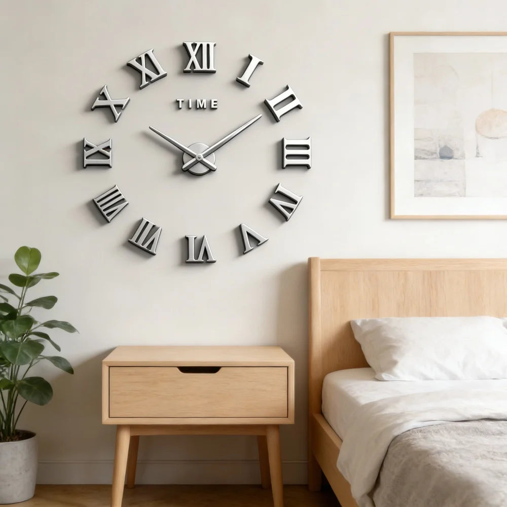 Reloj de pared con espejo acrílico de Número Romano grande 2D/3D, pegatina de moda DIY, relojes de cuarzo, reloj, decoración del hogar, pegatinas para el salón