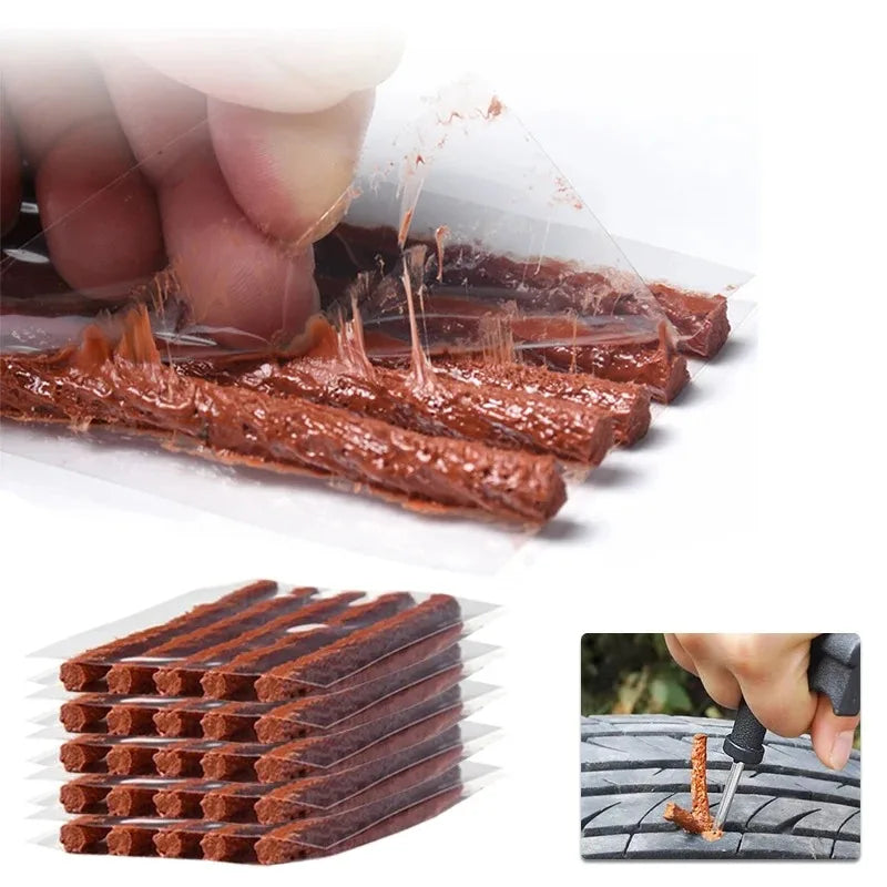 Kit de reparación rápida de neumáticos, cuerda de goma, fijación de pinchazos para coche, motocicleta, bicicleta eléctrica, herramienta de parche de emergencia para neumáticos de vacío, 1-20 juegos