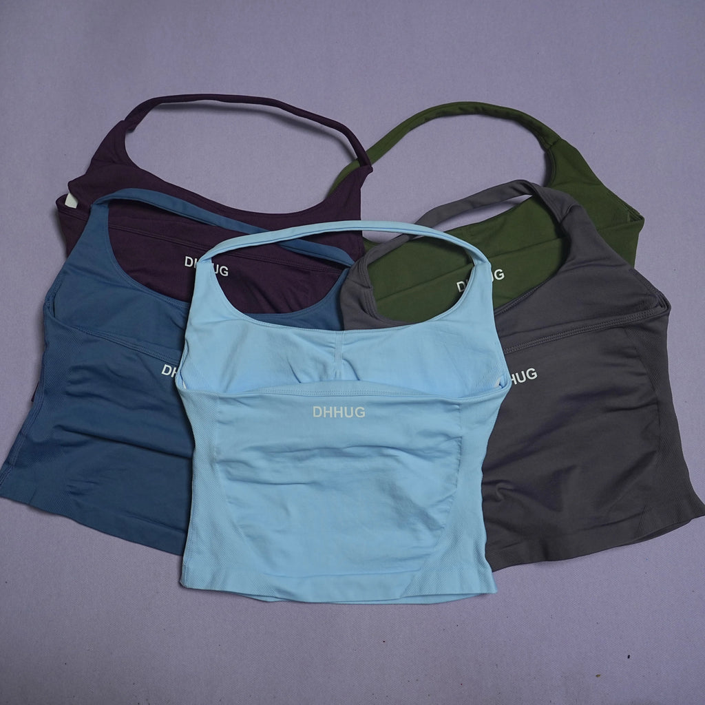 DHHUG Top deportivo para mujer, camiseta sin costuras para yoga con relleno extraíble, top deportivo sin mangas con cuello en V, para gimnasio y correr