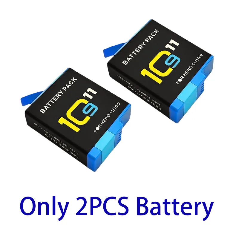 Batería de 2000mAh para GoPro Hero 11 10 9, paquete de batería de iones de litio, almacenamiento de batería de cámara de movimiento para baterías recargables GoPro Hero9